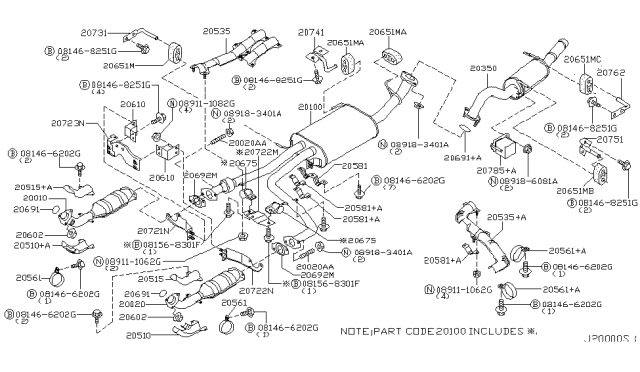 2004 Nissan Pathfinder Exhaust Tube & Muffler Diagram 3