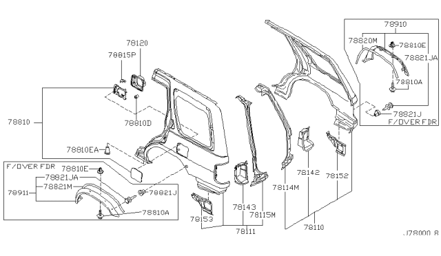 2002 Nissan Pathfinder Fender-Rear,R Diagram for 78100-2W736