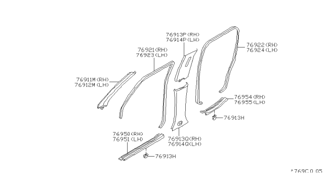 2000 Nissan Pathfinder Garnish-Center Pillar,Upper RH Diagram for 76913-3W701