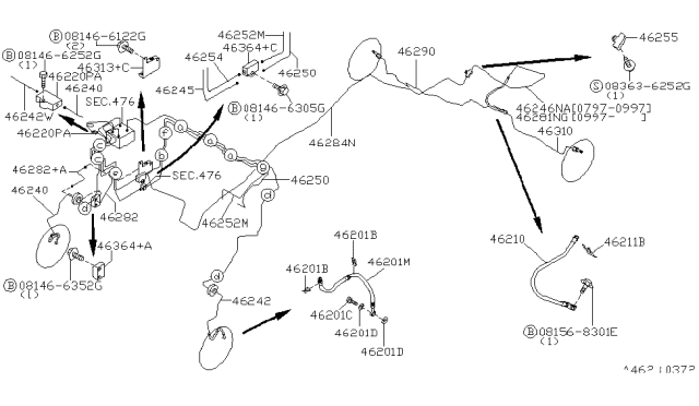 1999 Nissan Pathfinder Brake Piping & Control Diagram 5