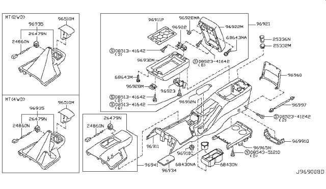 2003 Nissan Pathfinder FINISHER-Console Indicator Diagram for 96941-3W402