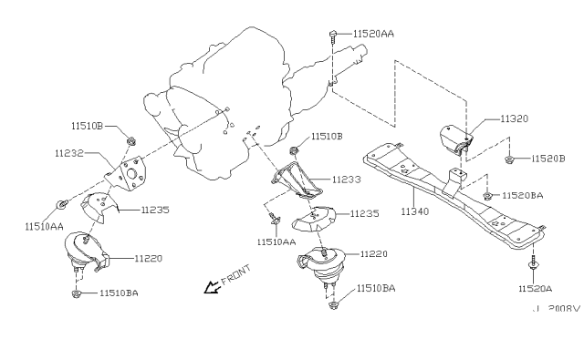 2002 Nissan Pathfinder Engine & Transmission Mounting Diagram 6