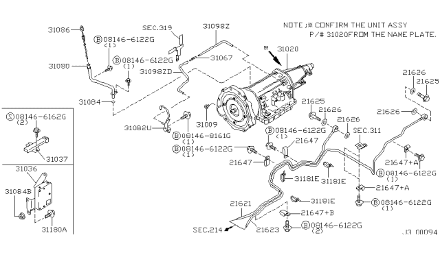 2000 Nissan Pathfinder Auto Transmission,Transaxle & Fitting Diagram 1