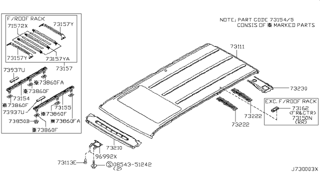2002 Nissan Pathfinder Roof Panel & Fitting Diagram 2