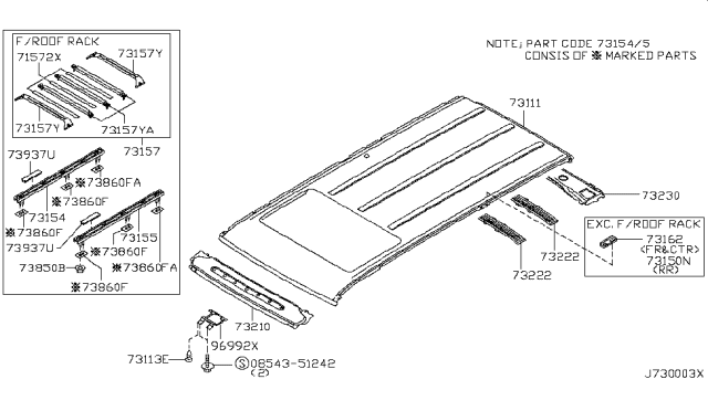 2004 Nissan Pathfinder Roof Panel & Fitting Diagram 2