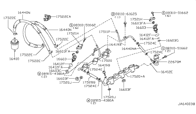 1996 Nissan Pathfinder Filter Fuel Diagram for 16400-0W000