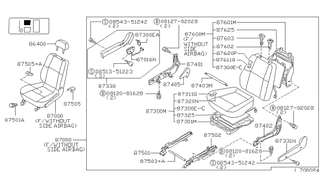 1997 Nissan Pathfinder Back Assy-Front Seat Diagram for 87600-0W075