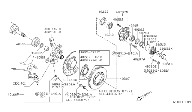 1998 Nissan Pathfinder Spindle KNUCKLE LH Diagram for 40015-1W000