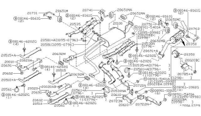 1997 Nissan Pathfinder Exhaust Tube & Muffler Diagram 4