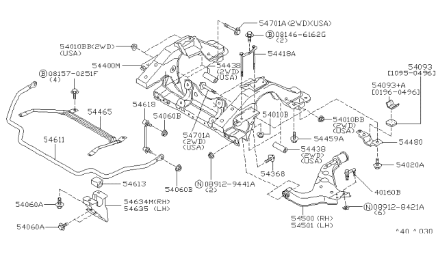 1999 Nissan Pathfinder Bolt Diagram for 54726-0W002