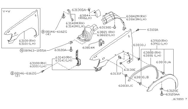 1999 Nissan Pathfinder Front Fender & Fitting Diagram 1