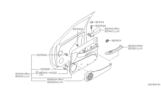 2003 Nissan Pathfinder Front Door Trimming Diagram 1