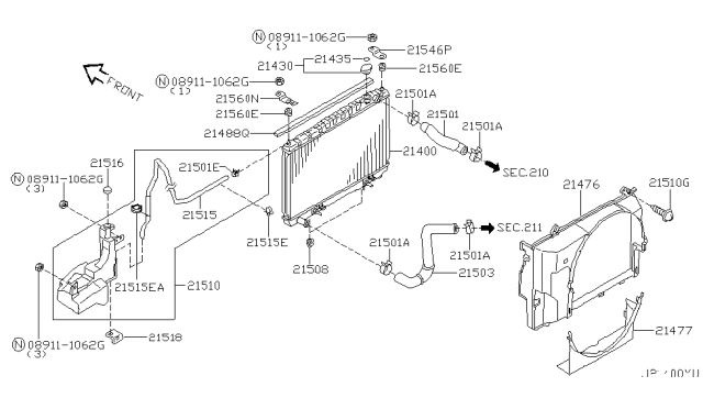 2004 Nissan Pathfinder Radiator,Shroud & Inverter Cooling Diagram 2