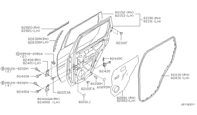 2004 Nissan Pathfinder Rear Door Panel & Fitting Diagram