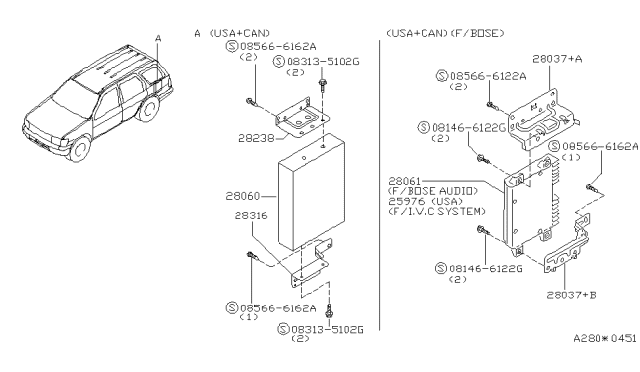 1998 Nissan Pathfinder Bracket-Amp Diagram for 28070-0W000