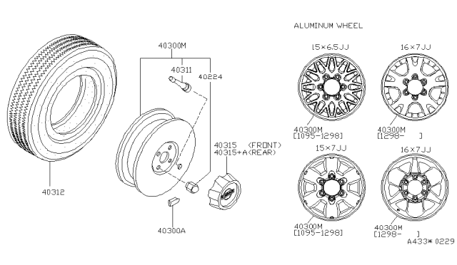 1999 Nissan Pathfinder Aluminum Wheel Diagram for 40300-0W726