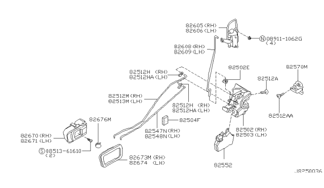 2001 Nissan Pathfinder Rear Door Lock & Handle Diagram 2