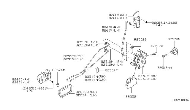 2003 Nissan Pathfinder Rear Door Outside Handle Assembly Right Diagram for 82606-6W701