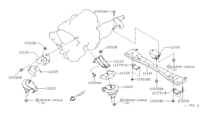 2001 Nissan Pathfinder Engine & Transmission Mounting Diagram 2