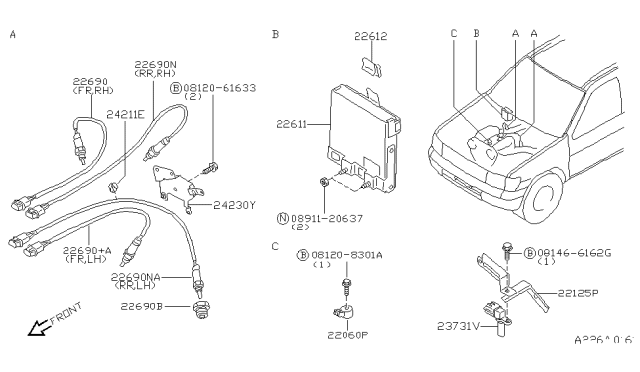 2001 Nissan Pathfinder Engine Control Module Diagram for 23710-2W602