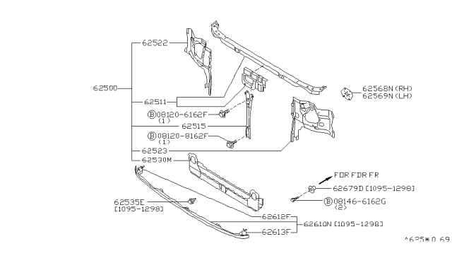 1999 Nissan Pathfinder Support Assy-Radiator Core Diagram for 62500-0W700