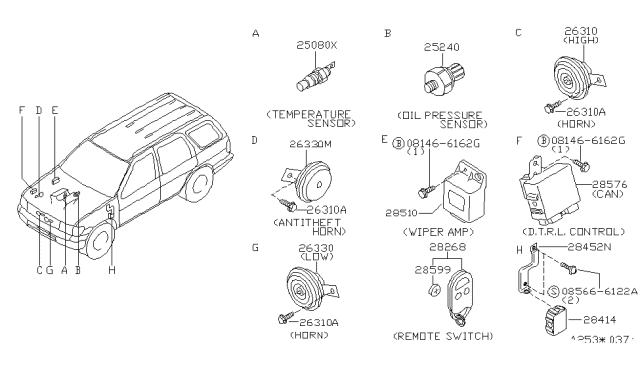 1998 Nissan Pathfinder Horn Assy-Electric Low Diagram for 25620-0W000