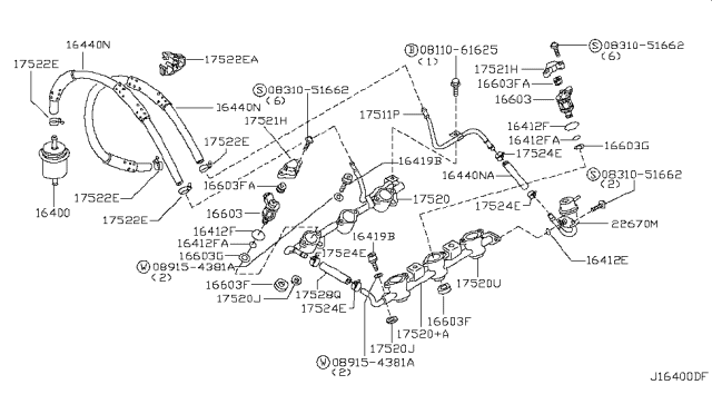 1998 Nissan Pathfinder Pipe Assembly-Fuel Diagram for 17521-0W000