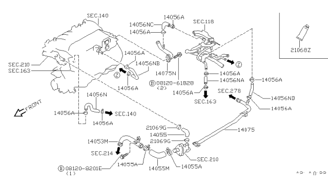 2002 Nissan Pathfinder Hose-Water Diagram for 14056-1W601