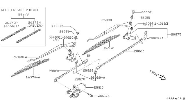 1997 Nissan Pathfinder Motor Assy-Windshield Wiper Diagram for 28810-0W010