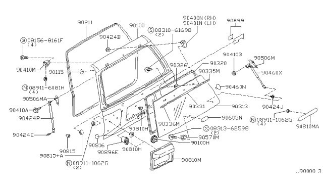 1999 Nissan Pathfinder Glass-Back Door Window Diagram for 90312-0W000