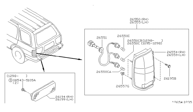 1998 Nissan Pathfinder Harness Assembly-Rear Combination Diagram for 26551-0W001