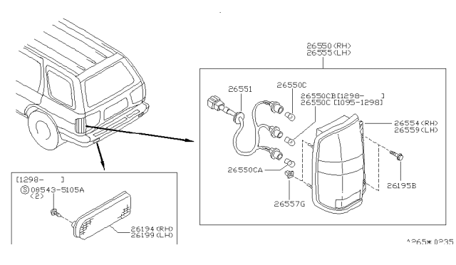 1998 Nissan Pathfinder Lamp Assembly-Rear Combination,LH Diagram for 26555-0W025