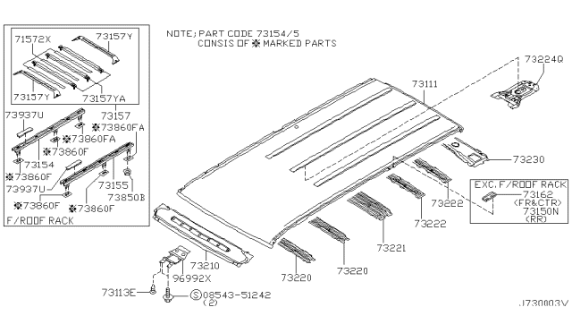 2002 Nissan Pathfinder Bow-Roof,1ST Diagram for 73242-0W000