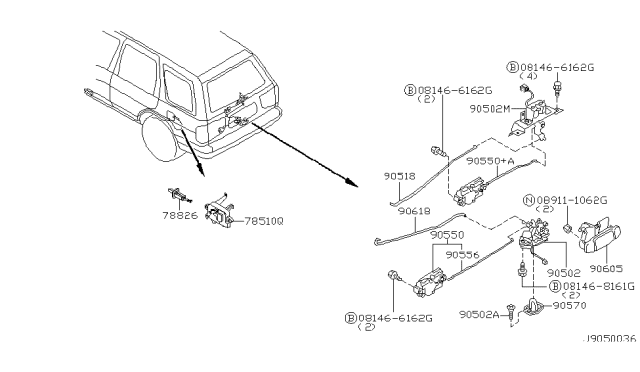 2004 Nissan Pathfinder Back Door Lock & Handle Diagram