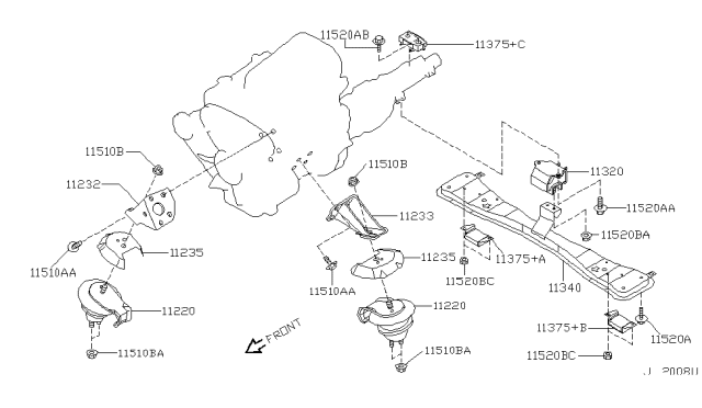 2002 Nissan Pathfinder Bolt Diagram for 11298-2W100