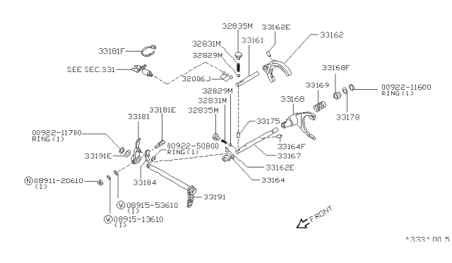 1998 Nissan Pathfinder Transfer Shift Lever,Fork & Control Diagram 2