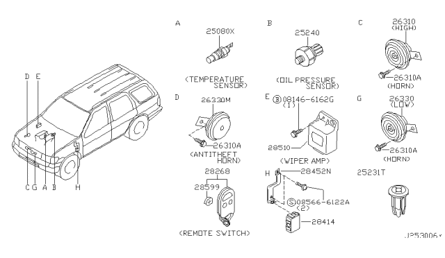 2001 Nissan Pathfinder Switch Assembly-Remote Diagram for 28268-5W500