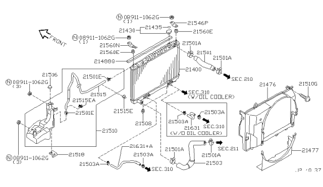 2001 Nissan Pathfinder Radiator,Shroud & Inverter Cooling Diagram 4