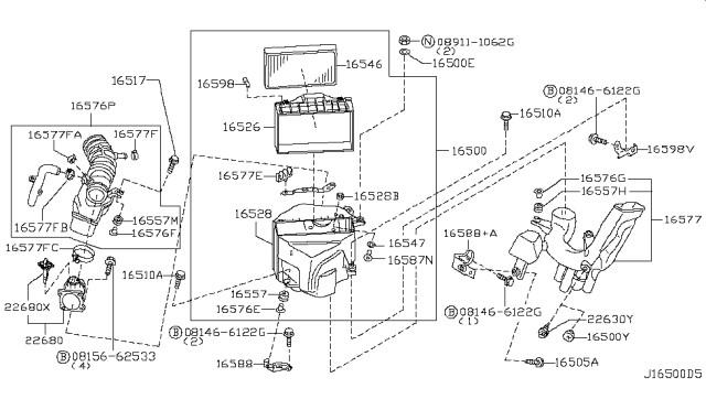 2003 Nissan Pathfinder Mass Air Flow Sensor Diagram for 22680-7S000