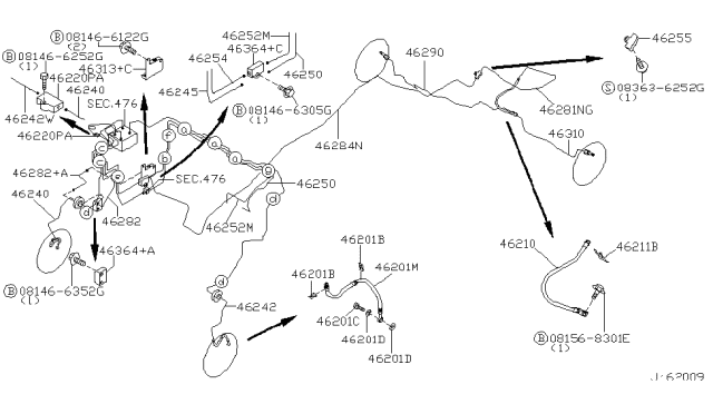 1999 Nissan Pathfinder Brake Piping & Control Diagram 6