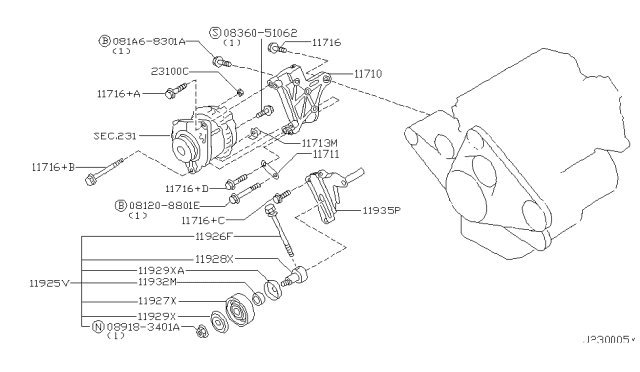 2002 Nissan Pathfinder Bolt Diagram for 11916-0W003