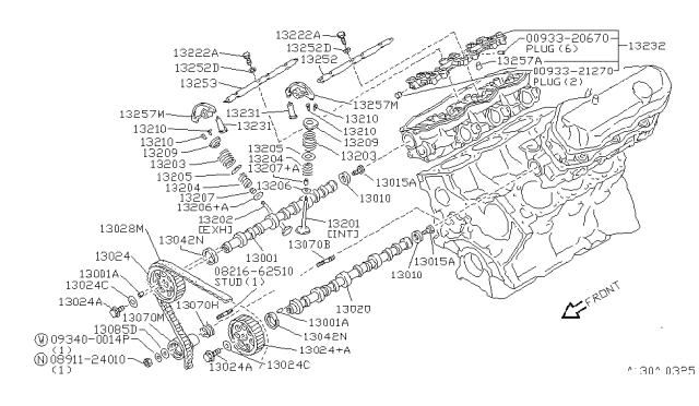 2001 Nissan Pathfinder Belt Timing Diagram for 13028-0B725