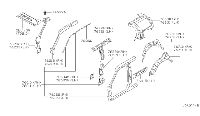 2001 Nissan Pathfinder Wheel House-Rear,LH Diagram for 76701-0W030