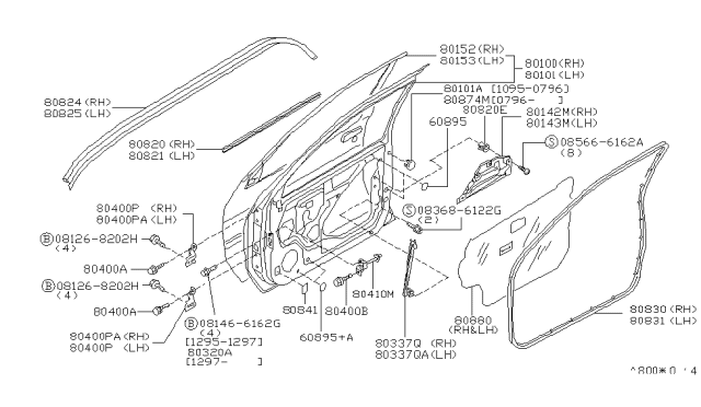 1997 Nissan Pathfinder Weatherstrip-Front Door,RH Diagram for 80830-0W000