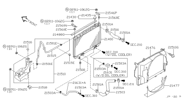 2000 Nissan Pathfinder Bracket Assy-Radiator Mounting Diagram for 21546-0W800