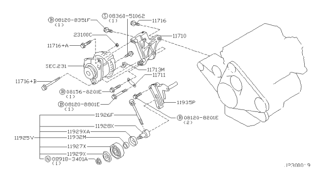 2000 Nissan Pathfinder Collar-Idler Pulley Diagram for 11932-1P101