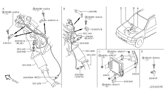 2002 Nissan Pathfinder Heated Oxygen Sensor, Rear Diagram for 226A0-4W010