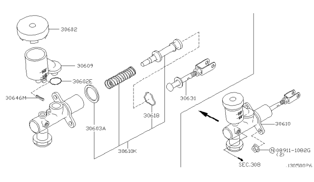 2002 Nissan Pathfinder Clutch Master Cylinder - Diagram 2