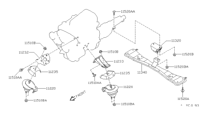 1998 Nissan Pathfinder Engine & Transmission Mounting Diagram 3