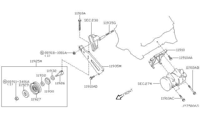 2001 Nissan Pathfinder Compressor Mounting & Fitting Diagram 2